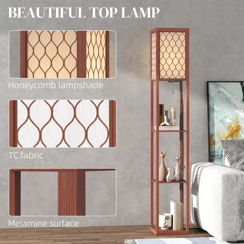 HOMCOM Three-Shelf Standing Lamp - Brown/White