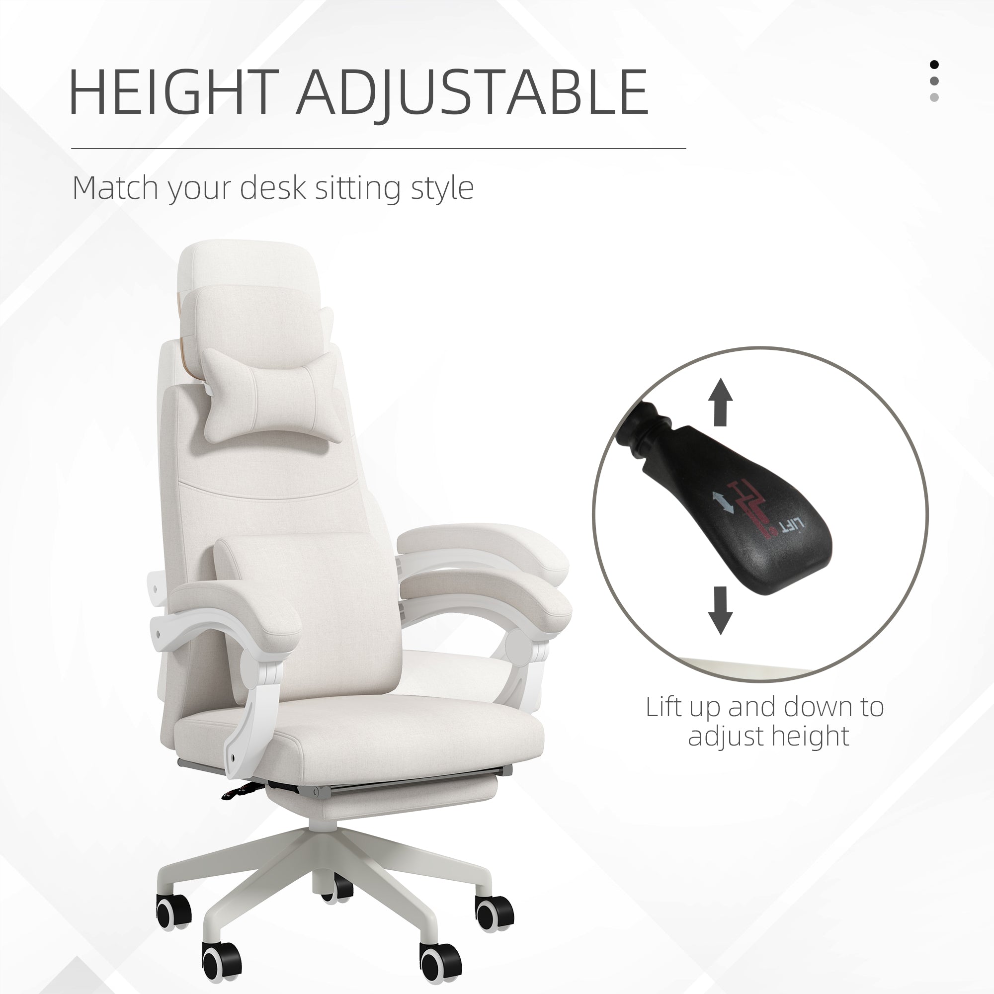 Vinsetto Linen-Look Office Chair, with 160\'c2\'b0 Reclining Back and Footrest - White