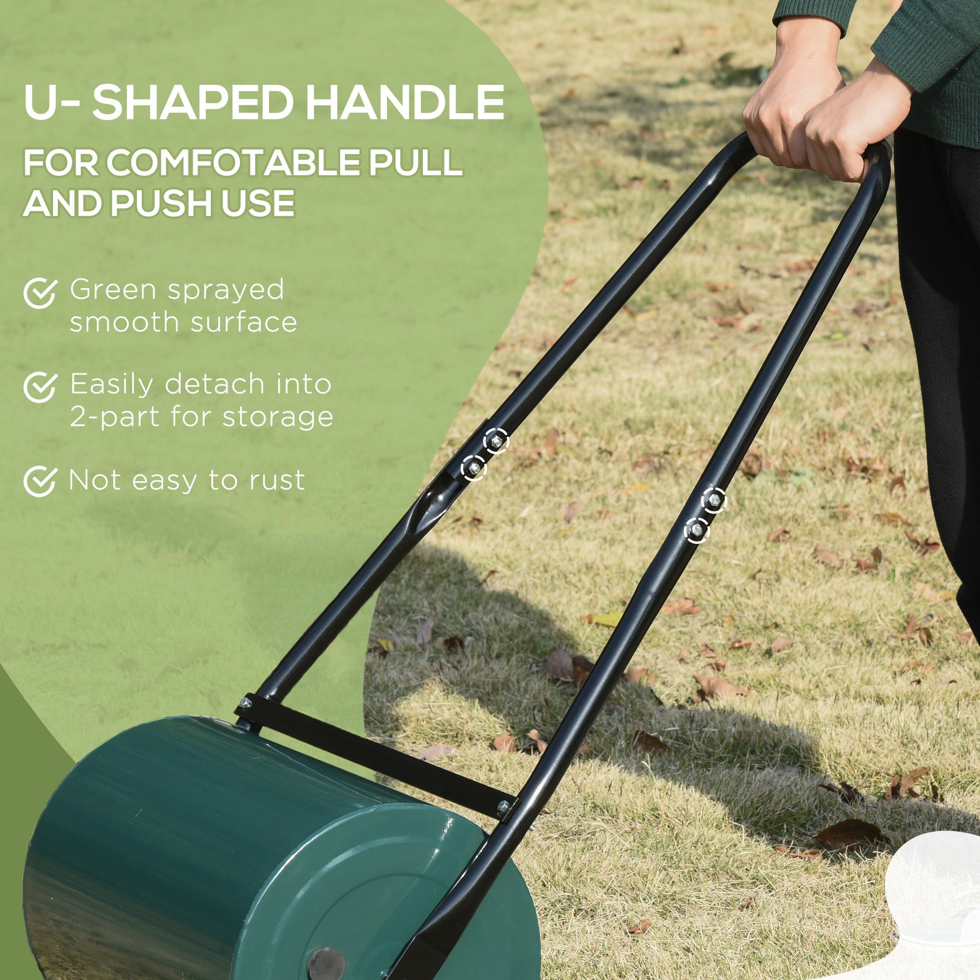 Outsunny 30 L Heavy Duty Water Or Sand Filled Φ30cm Garden Steel Lawn Roller Drum - Dark Green