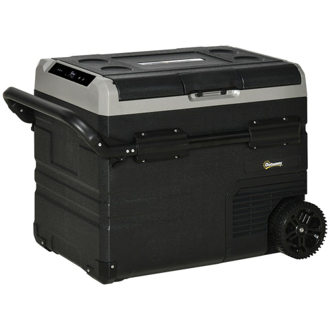 Outsunny 50L Car Refrigerator, Portable Compressor Cooler Box, Fridge Freezer w/ Inner LED Light, Foldable Handles, Cup Holders, 12/24V DC and 110-240V AC for Campervan RV Boat Travel Down to -20\'e2\'84\'83