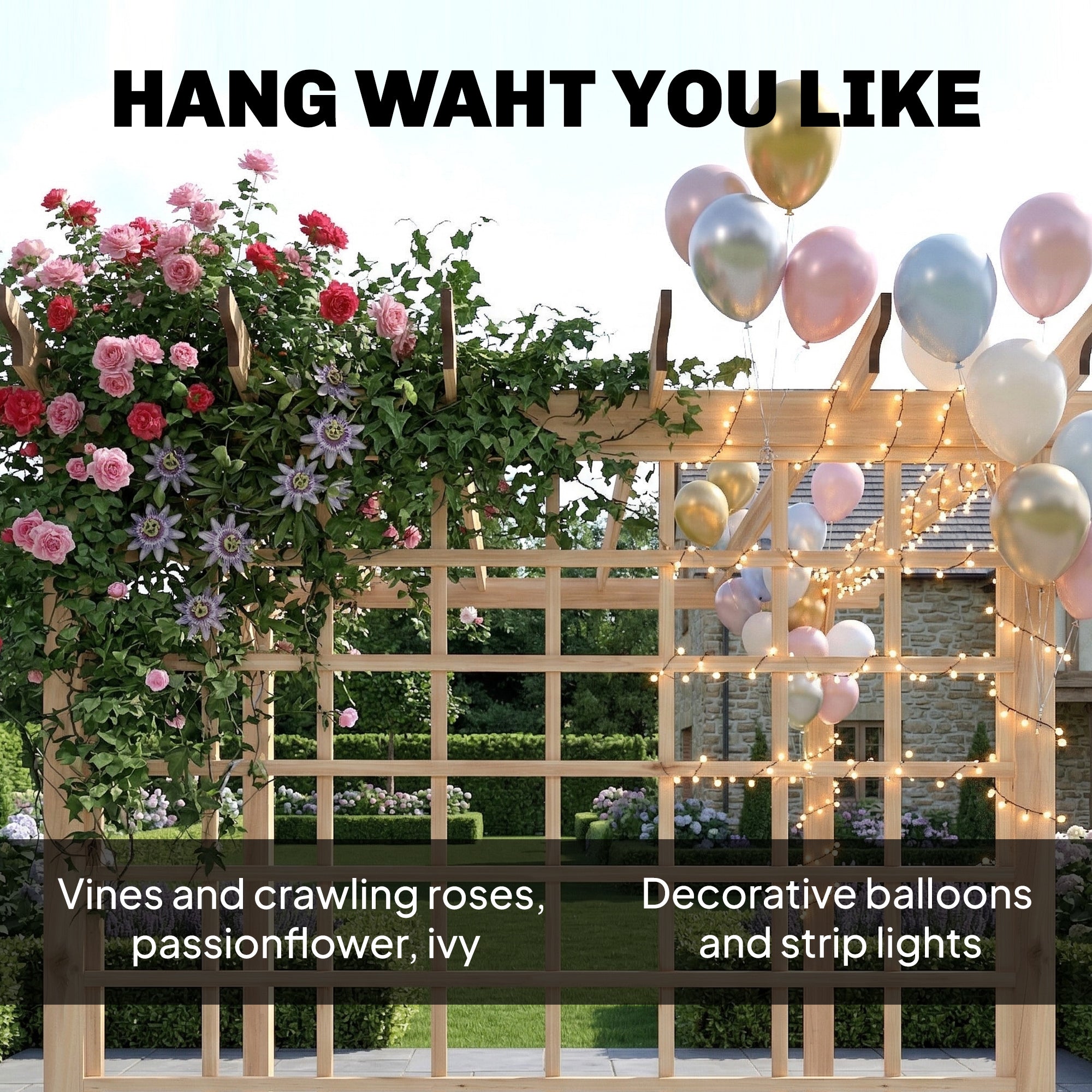 Outsunny 3 x 3 m Wooden Pergola Kit, Garden Pergola Gazebo Arch with Trellis for Climbing Vines, Flowers, Nature Wood Finish