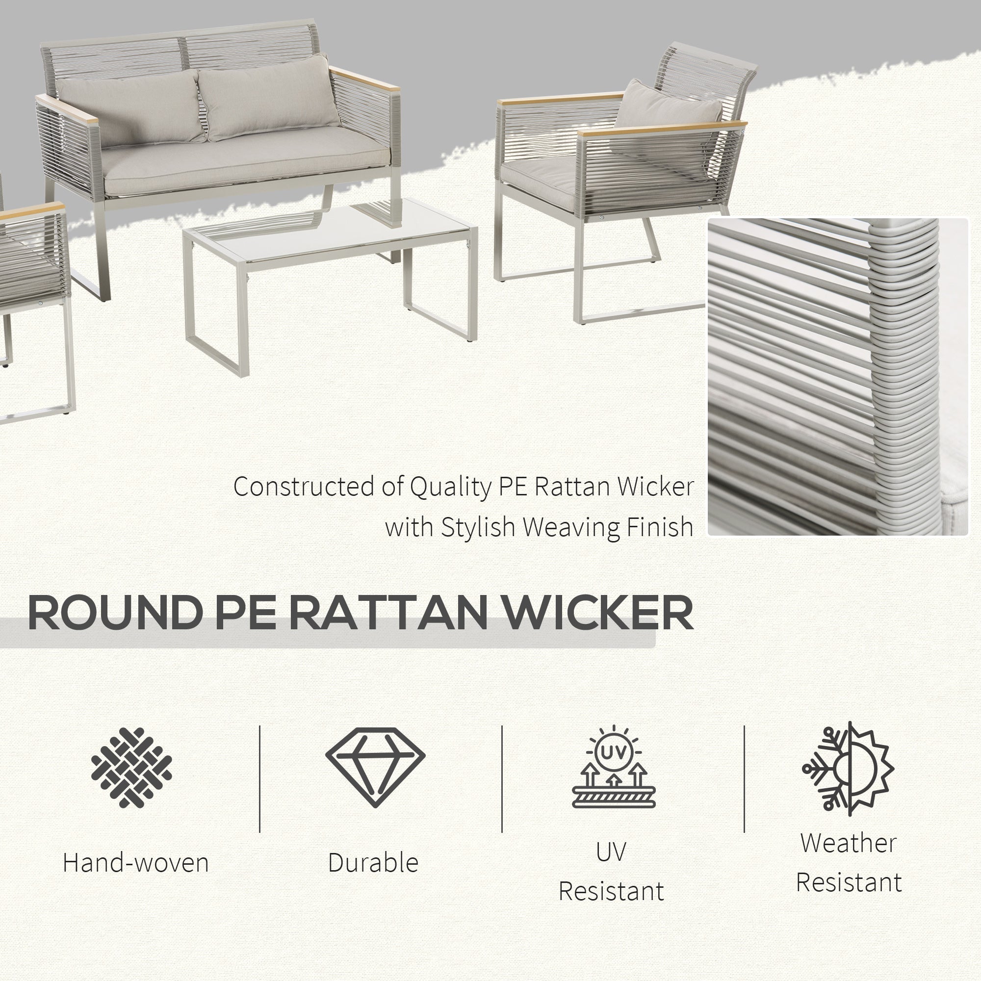 Outsunny 4 Pieces Rattan Garden Furniture Set - Grey