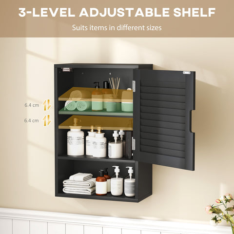 HOMCOM Bathroom Cabinet, Wall Mounted Storage Cabinet with Adjustable Shelves, 40 x 20 x 60 cm, Black