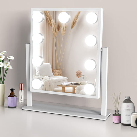 TUREWELL Hollywood Makeup Mirror with Lights,Large Lighted Vanity Mirror with 3 Color Light & 9 Dimmable Led Bulbs,Smart Lighted Touch Control Screen