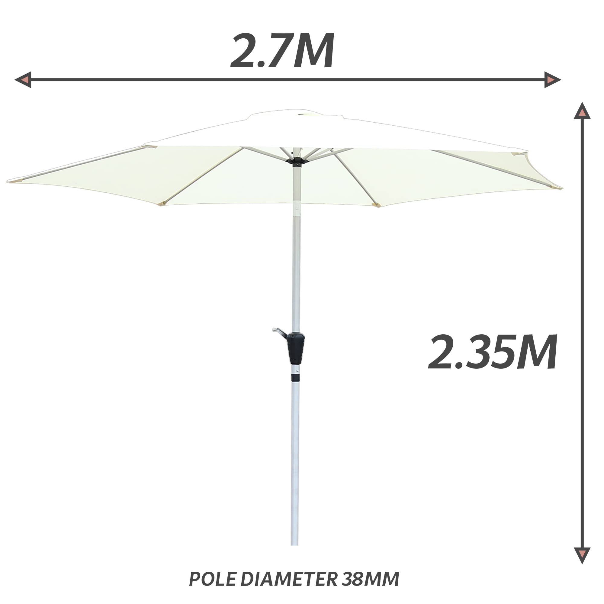 GlamHaus Garden Parasol Tilting Table Umbrella for Outdoors 2.7m, Crank Handle, UV 40+ Protection, Additional Parasol Protection Cover, Gardens and