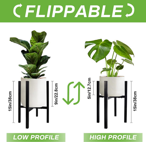 Jeackcelle 2 Set Adjustable Plant Stand, Mid-Century Metal Flower Pot Stand with Trays Fit for Different Size Pots, Heavy Duty Plant stands Holder