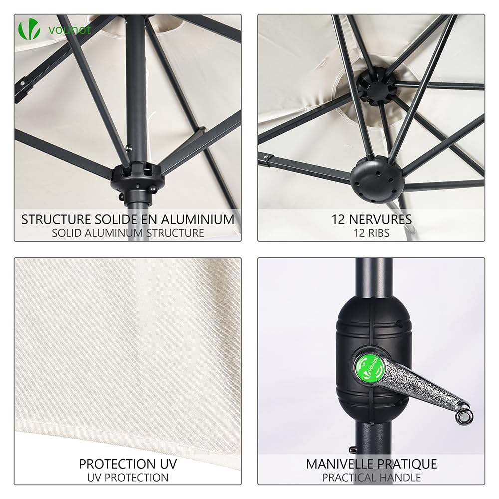 VOUNOT? 3m Double Garden Parasol, Extra Large Rectangular Patio Table Umbrella, with Crank Handle, Protective Cover, UV 50+, Beige