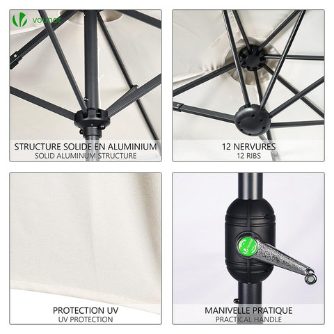 VOUNOT? 3m Double Garden Parasol, Extra Large Rectangular Patio Table Umbrella, with Crank Handle, Protective Cover, UV 50+, Beige