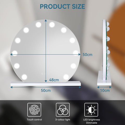 YOURLITE Hollywood Vanity Mirror with Lights, 12 Dimmable LED Bulbs USB Charging Port Round Makeup Mirror, 3 Lighting Modes, Touch Screen Control,