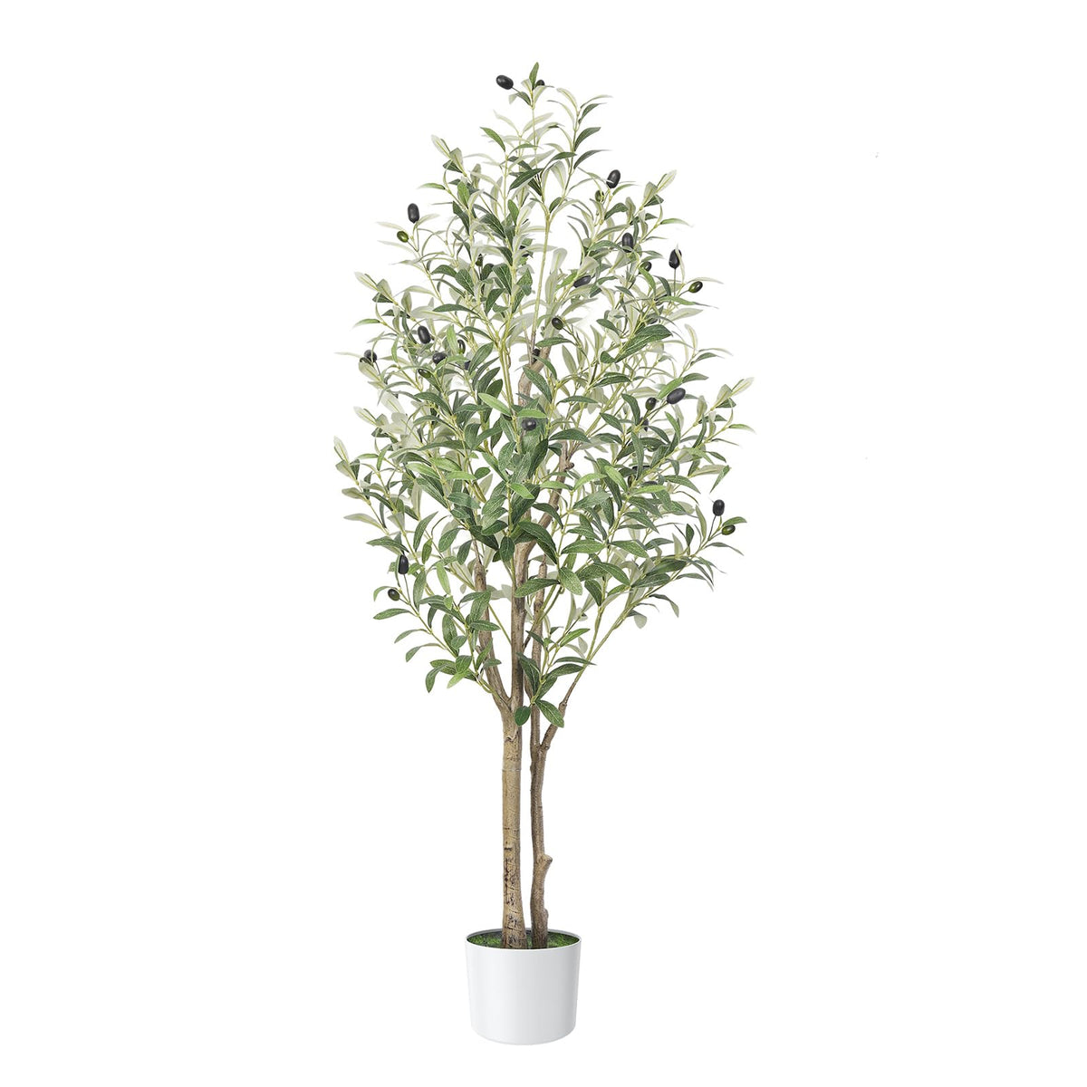 Alupssuc 4FT Olive Tree Artificial, Faux Olive Tree with White Pot, Fake Olive Plant Indoor Outdoor with Natural Wood Trunk & Lifelike Fruits, Perfect