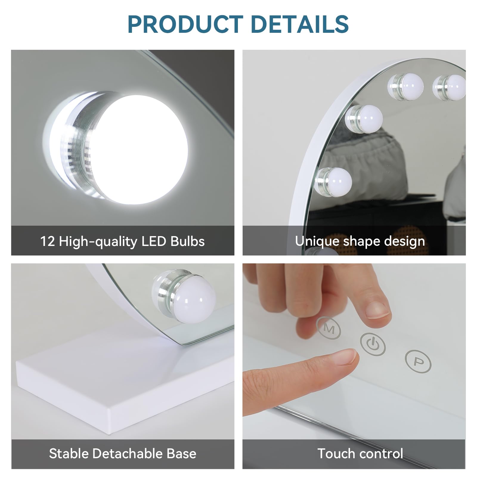 YOURLITE Hollywood Vanity Mirror with Lights, 12 Dimmable LED Bulbs USB Charging Port Round Makeup Mirror, 3 Lighting Modes, Touch Screen Control,