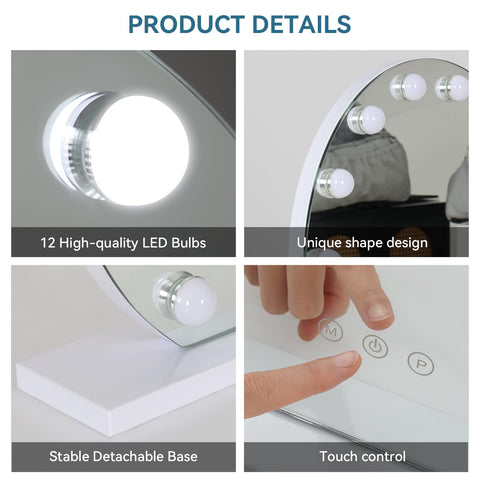 YOURLITE Hollywood Vanity Mirror with Lights, 12 Dimmable LED Bulbs USB Charging Port Round Makeup Mirror, 3 Lighting Modes, Touch Screen Control,