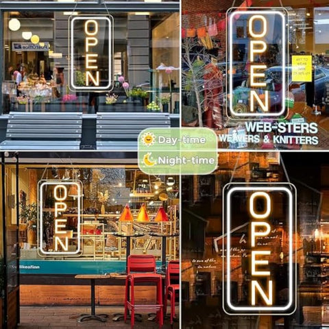 LightingWill LED Neon Open Sign, 23"x 12" Ultra Bright Open Signs for Business, Light Up Signs for Business Window, Coffee Shops, Stores, Restaurants Bars Hotel, Yellow/White, Vertical