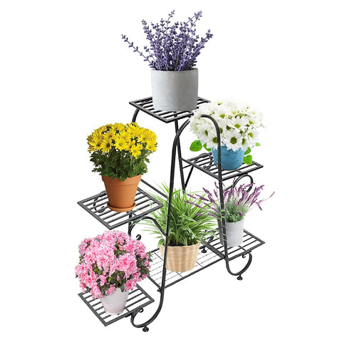 CarolynDesign 6 Tier Plant Stands for Indoors and Outdoors, Flower Pot Holder Shelf for Multi Plants, Black Metal Plant Stand for Patio