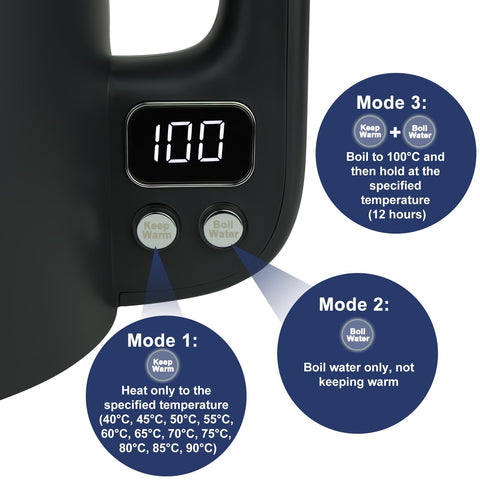 Bear Electric Kettle 1.7L 40C~100C 12 Temperatures Control Kettle Digital Display with Keep Warm Function,1800w 304 Stainless Steel Fast Boil Black