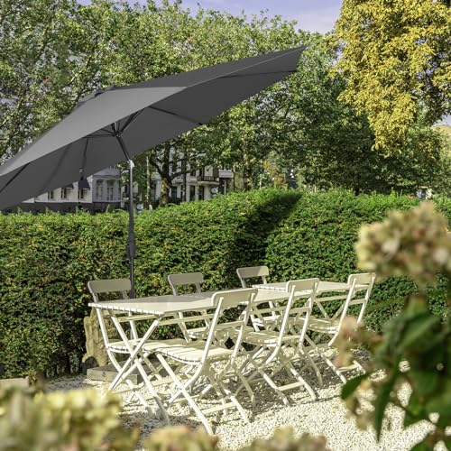 Sekey? 270 cm Parasol with Crank and Auto Tilt, Market Umbrella for Patio, Balcony and Garden, Windproof, Stable, UPF 50+, Grey, Round