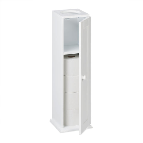 Relaxdays Bathroom Cabinet, Toilet Roll, Free-standing, Wooden, Storage, 2 Shelves, HxWxD: 65x19.5x19.5 cm, MDF, White, Fibreboard, 65 x 19.5 x 19.5