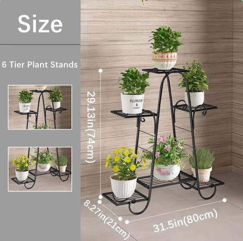 CarolynDesign 6 Tier Plant Stands for Indoors and Outdoors, Flower Pot Holder Shelf for Multi Plants, Black Metal Plant Stand for Patio