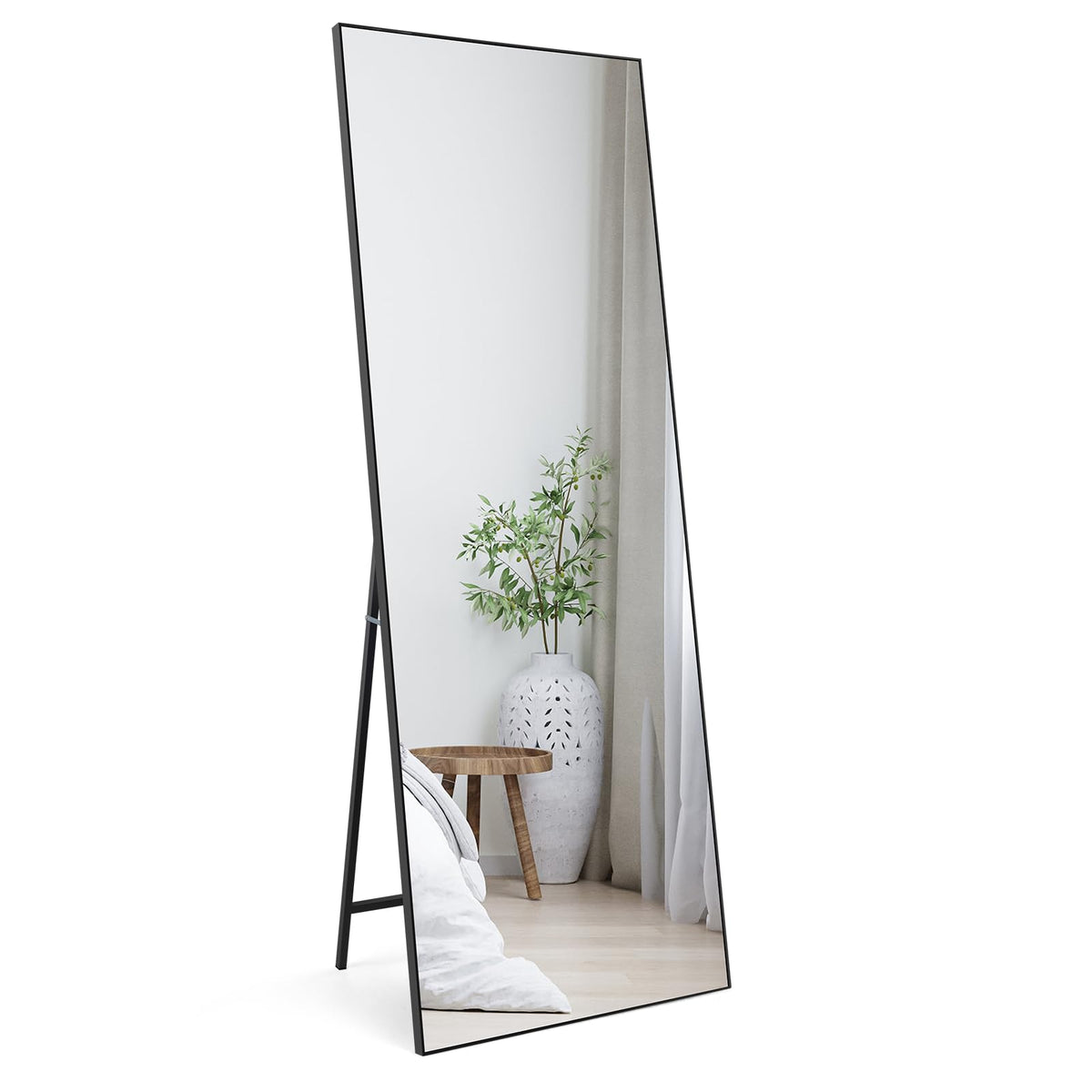 HORLIMER 65x24 inches Full Length Mirrors with Black Frame, 165x60 cm Large Long Mirror for Wall Hanging or Floor Free Standing, for Bathroom Living