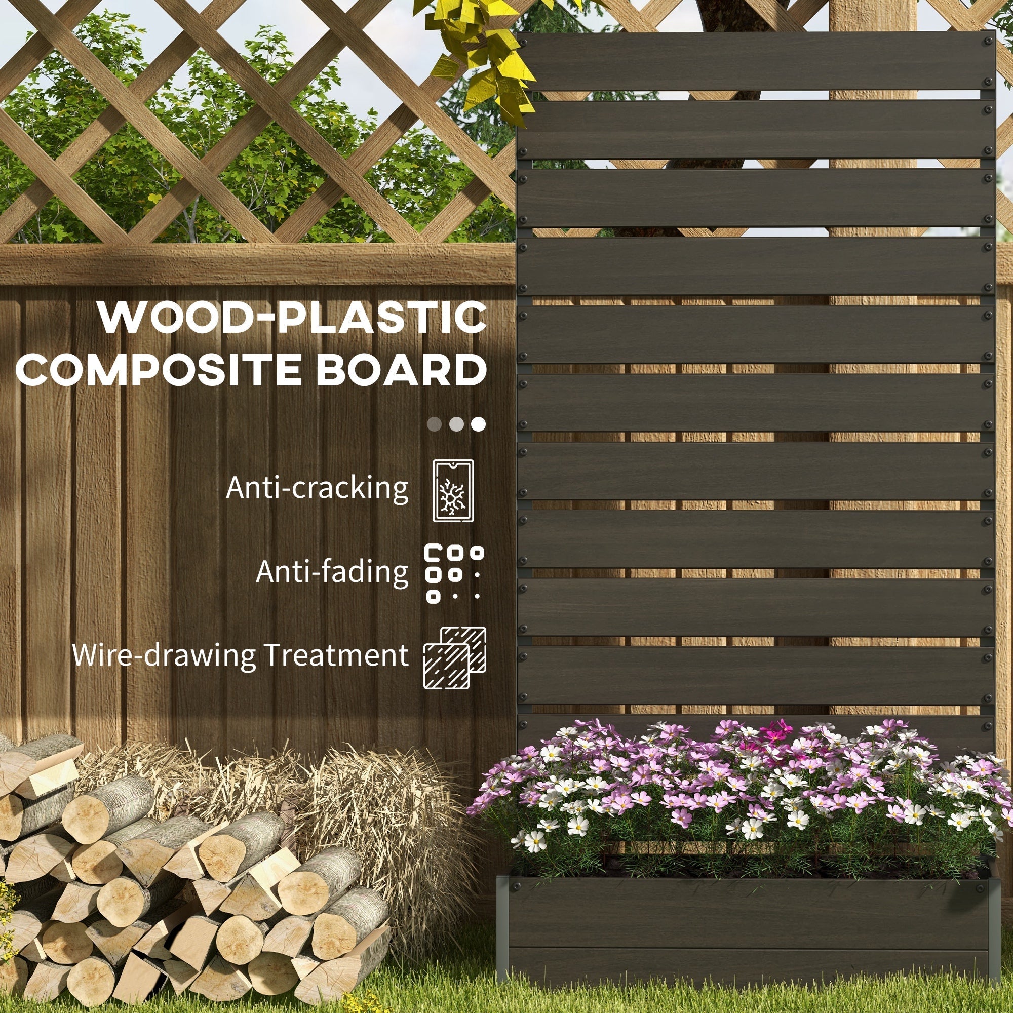 Outsunny Raised Bed for Garden, Planter with Trellis for Climbing Plants, Vines, Planter Box with Drainage Gap, Black
