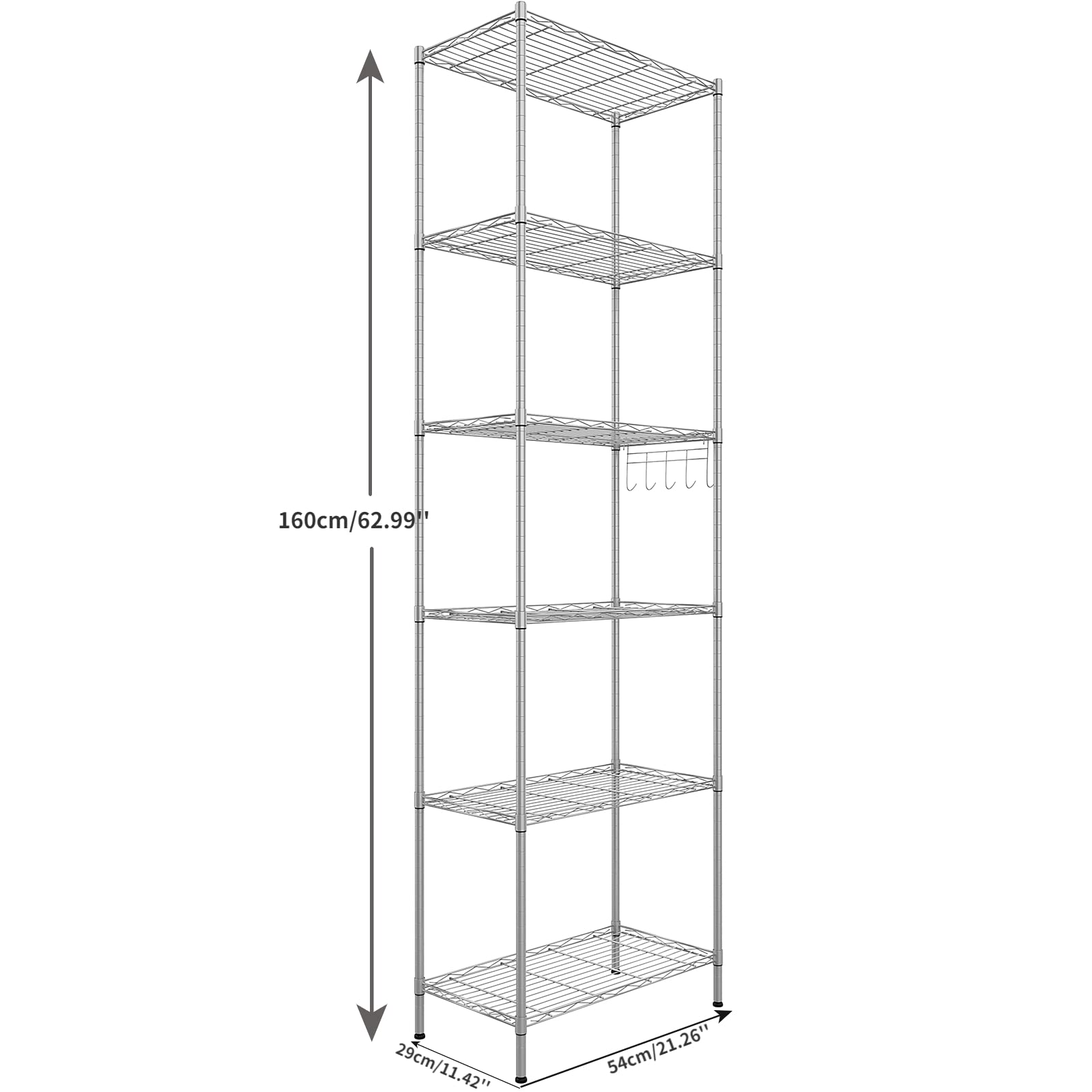 6-Tier Wire Shelving Unit, Free Standing Shelf, Storage Shelves, Heavy Duty Metal Organizer Rack for Garage, Kitchen, Living Room, Bathroom, 21.26L x