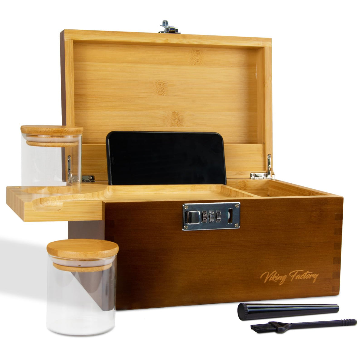 Large Bamboo Combo Lock Storage Box | Eco-Friendly Removable Trays & Accessories | Multifunctional Organiser for Jewellery, Bathroom, Office |