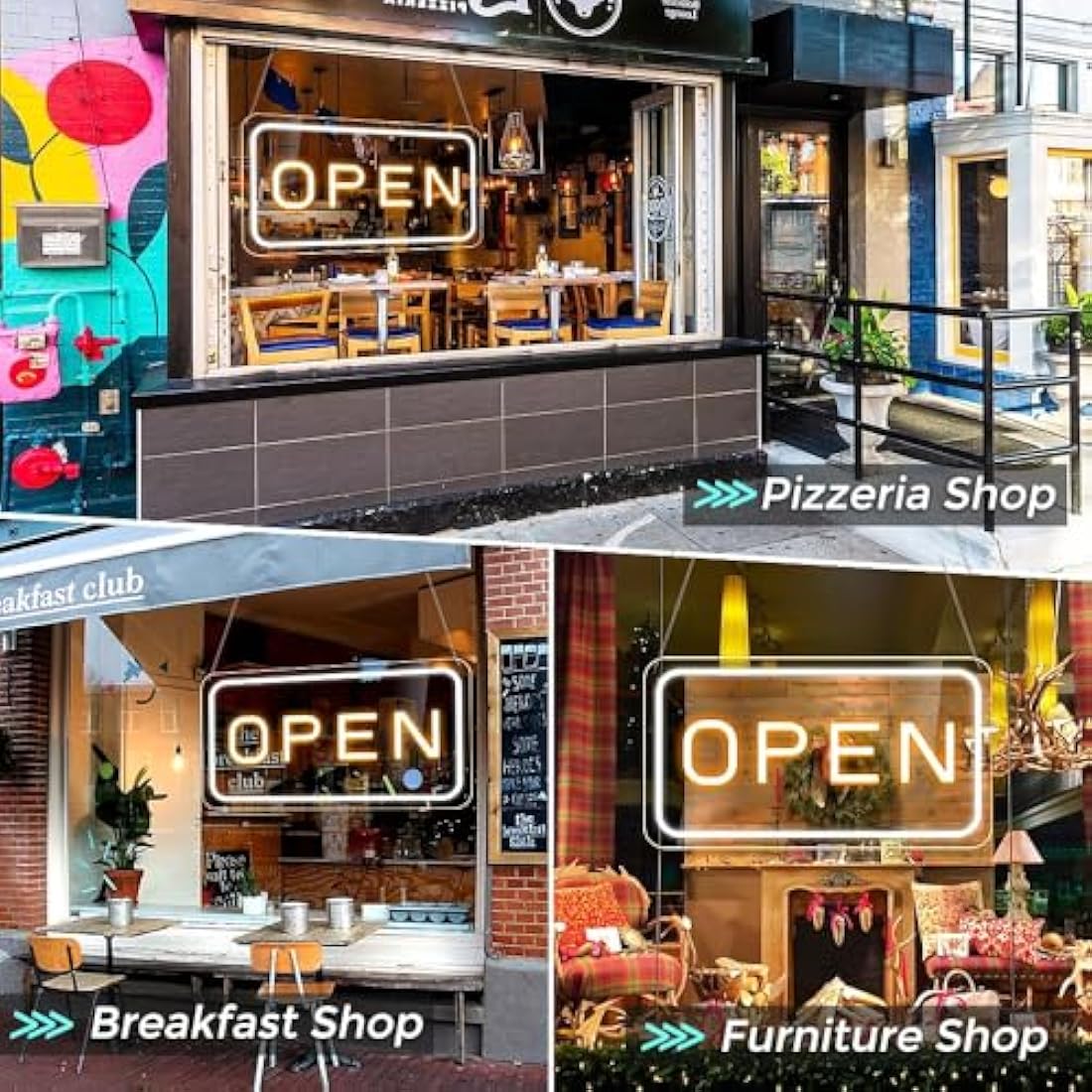 LightingWill LED Neon Open Sign, 23"x 12" Open Signs for Business with 12V On/Off Switch, Light Up Signs for Window, Coffee Shops, Stores, Restaurants Bars Hotel, Yellow/White, Horizontal