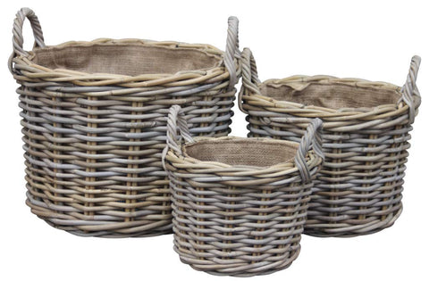 Round Log/Kindling/Storage Basket, Hessian Lined, Excellent Quality, Very Strong Kuba Rattan (Large)