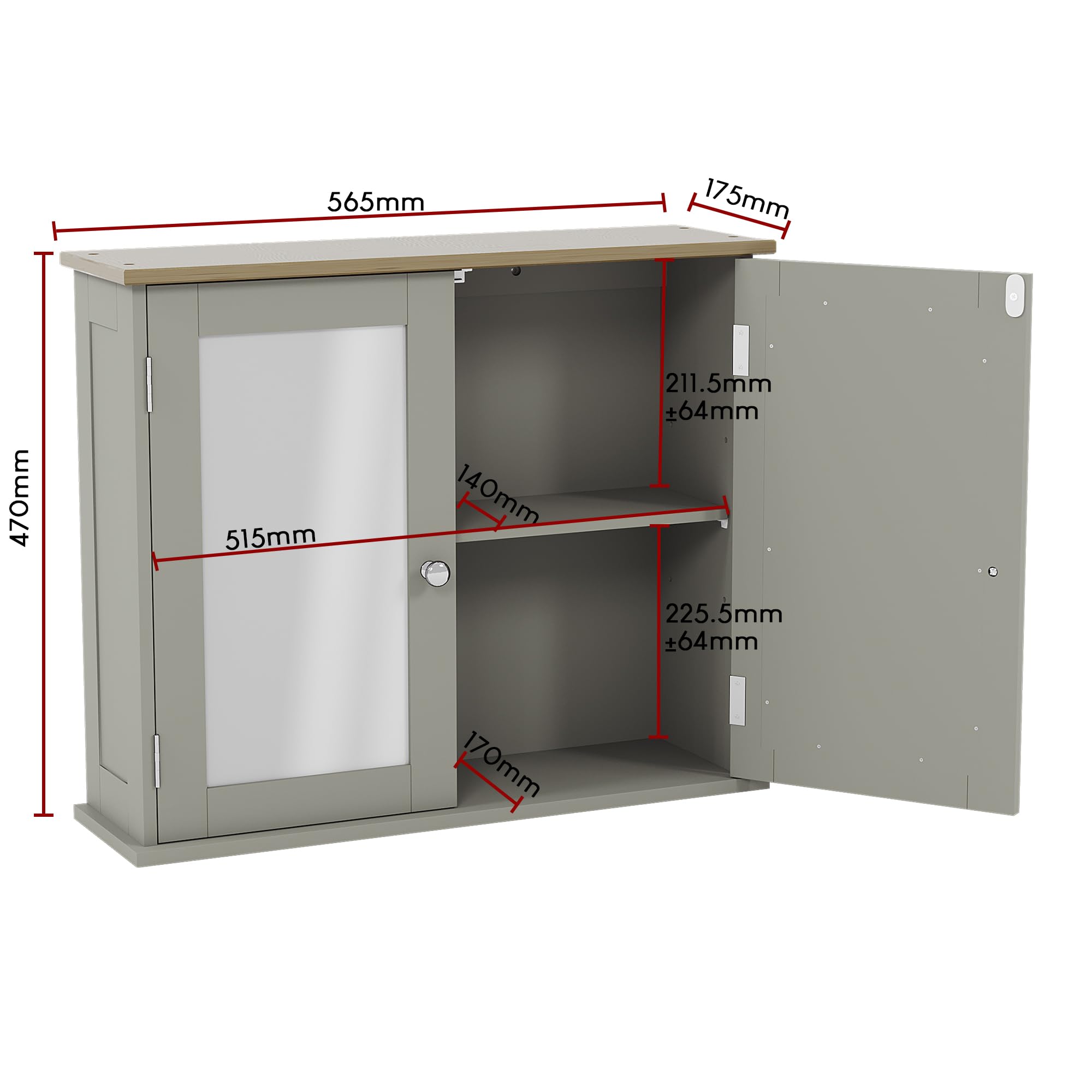 Bath Vida Priano Double Door Mirrored Bathroom Cabinet Storage Cupboard Wall Mounted, Grey & Oak