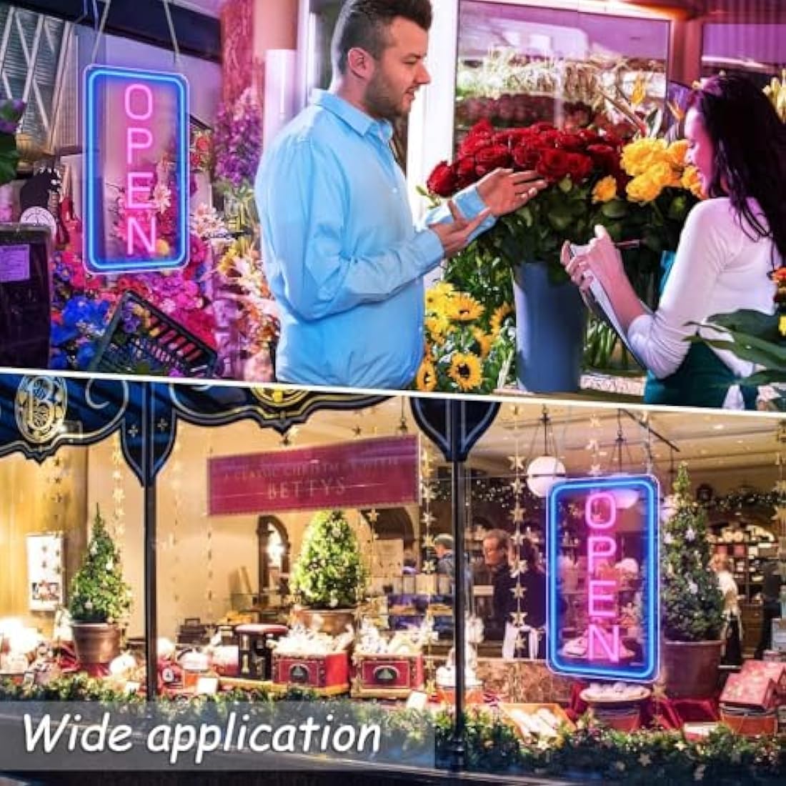LightingWill LED Neon Open Sign, 16"x 9" Ultra Bright Open Signs for Business, Dimmable 5V USB Light Up Signs for Business Window, Coffee Shops, Stores, Restaurants Bars Hotel, Blue/Pink, Vertical