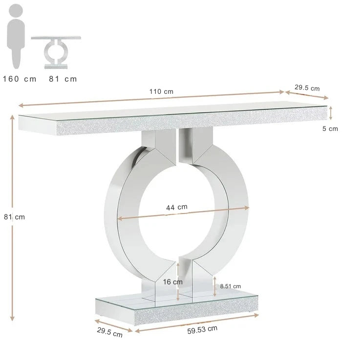110cm Mirrored Console Table, Modern Silver Console Table with O-Shaped Base