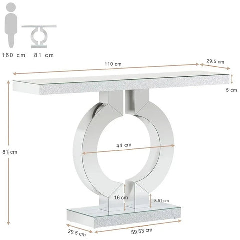 110cm Mirrored Console Table, Modern Silver Console Table with O-Shaped Base