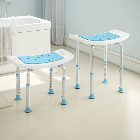 HOMCOM 6-Level Height Adjustable Aluminium Bath Room Stool Chair Shower Non-Slip Design w/ Padded Seat Drainage Holes Foot Pad, Turquoise