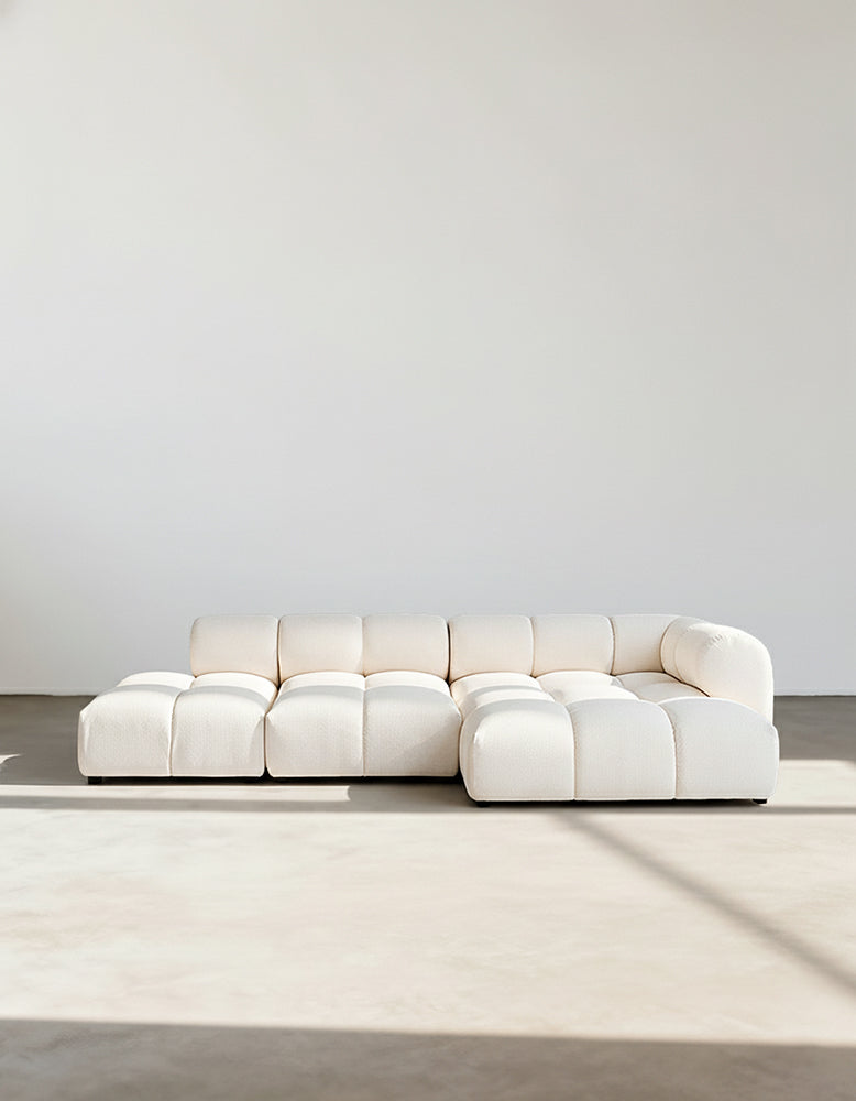 Caius Velvet Three Seater Module Sofa, White Velvet