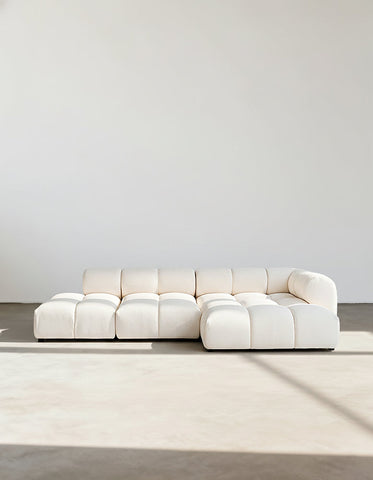 Caius Velvet Three Seater Module Sofa, White Velvet