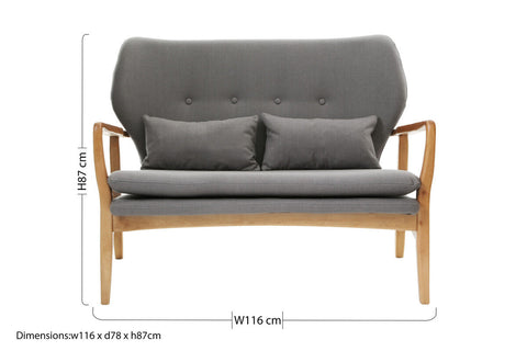 Stockholm 2 Seat Grey Sofa With Birchwood Frame
