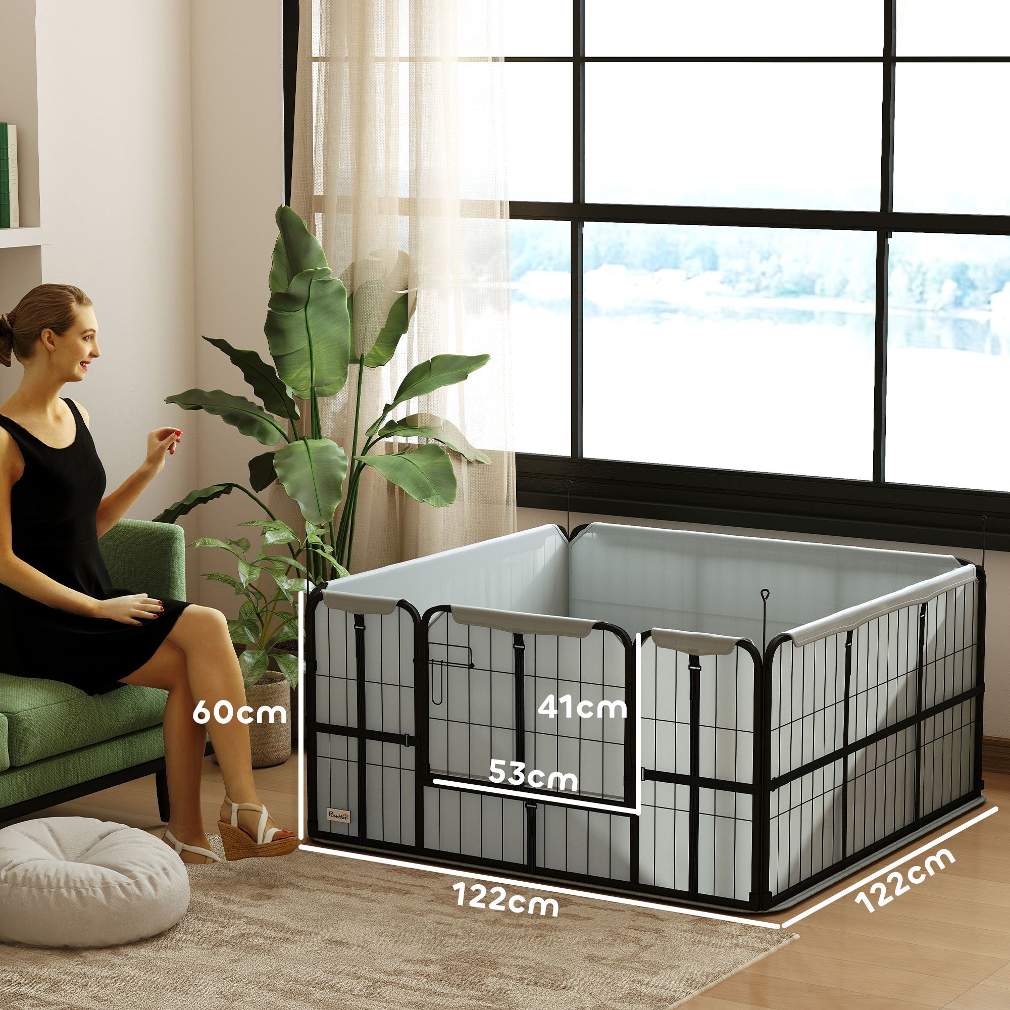 PawHut Steel Dog Whelping Box with Washable Whelping Pad, Wind-Resistant Cloth, for Small, Medium Dogs, 122 x 122 x 60cm
