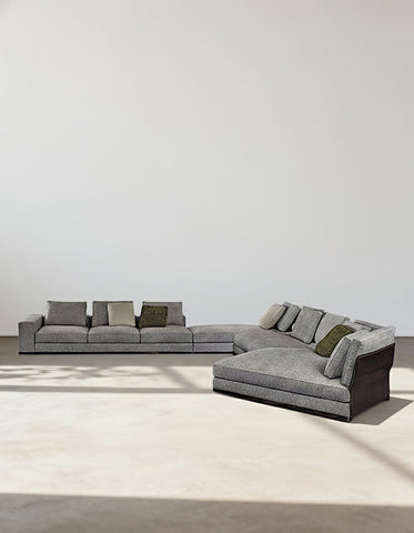 Gerry Five Seater, Six Seater Corner Sofa, Linen & Nappa Real Leather