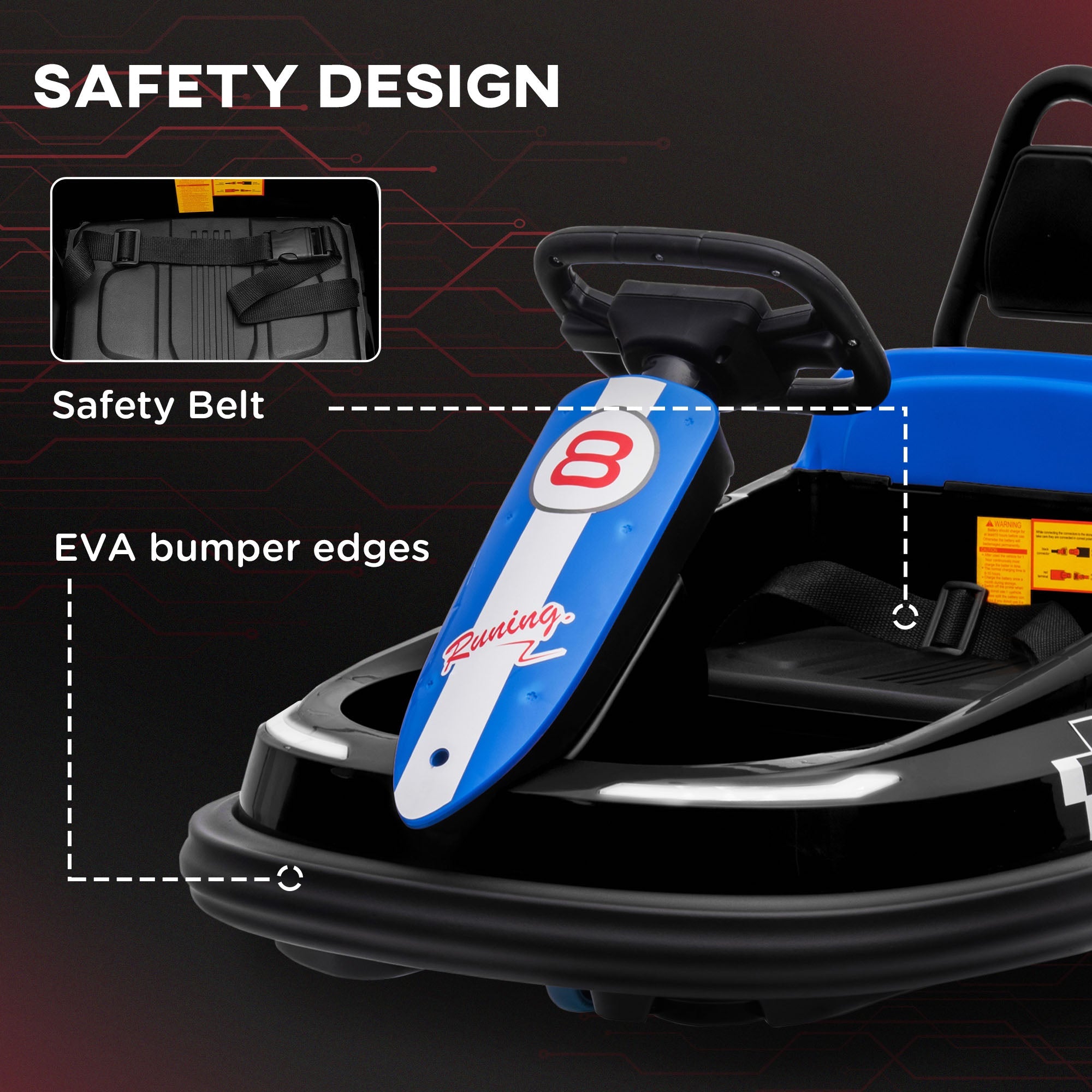 HOMCOM 6V Electric Kids Bumper Car, 6V Spin Waltz Car, with Music, Horn, Lights - Black