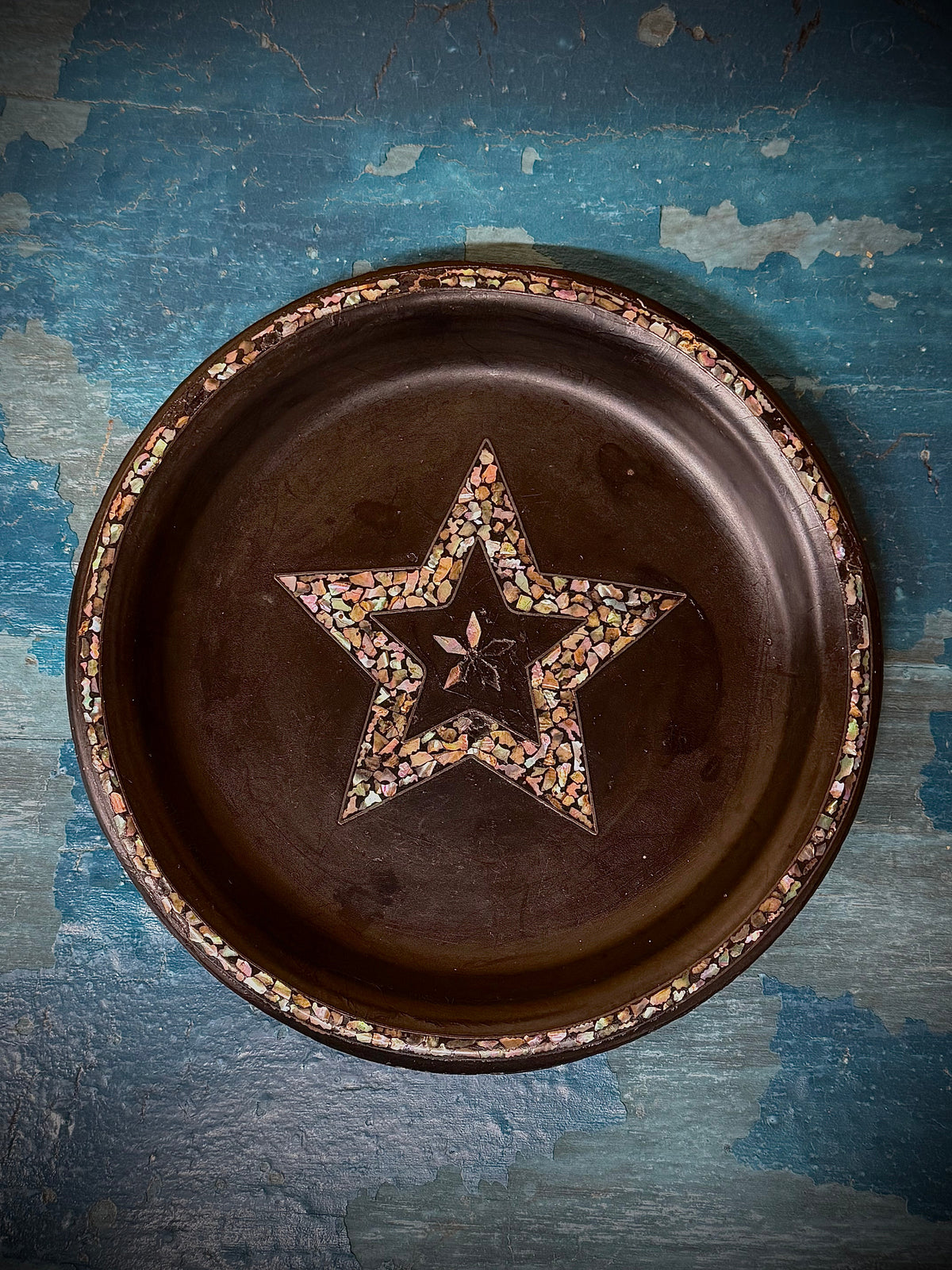 Antique 19th.C Papier-Mâché Lacquered Chinese Tray Plate Bowl Mother Of Pearl B