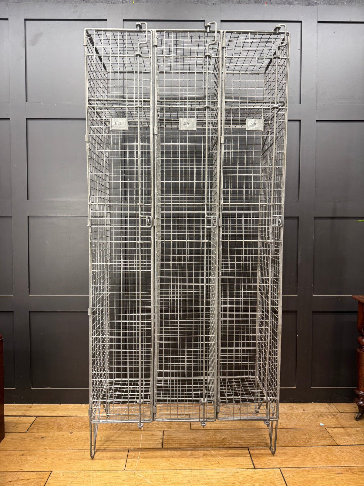 Industrial Vintage Wire Mesh Three Door Locker Storage Cabinet Cage Wardrobe