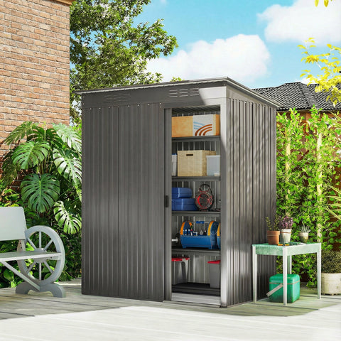 Outsunny 5 x 3.5ft Metal Garden Storage Shed with Effortless Assembly and 2 Pairs of Gloves, Waterproof Outdoor Shed, Light Grey