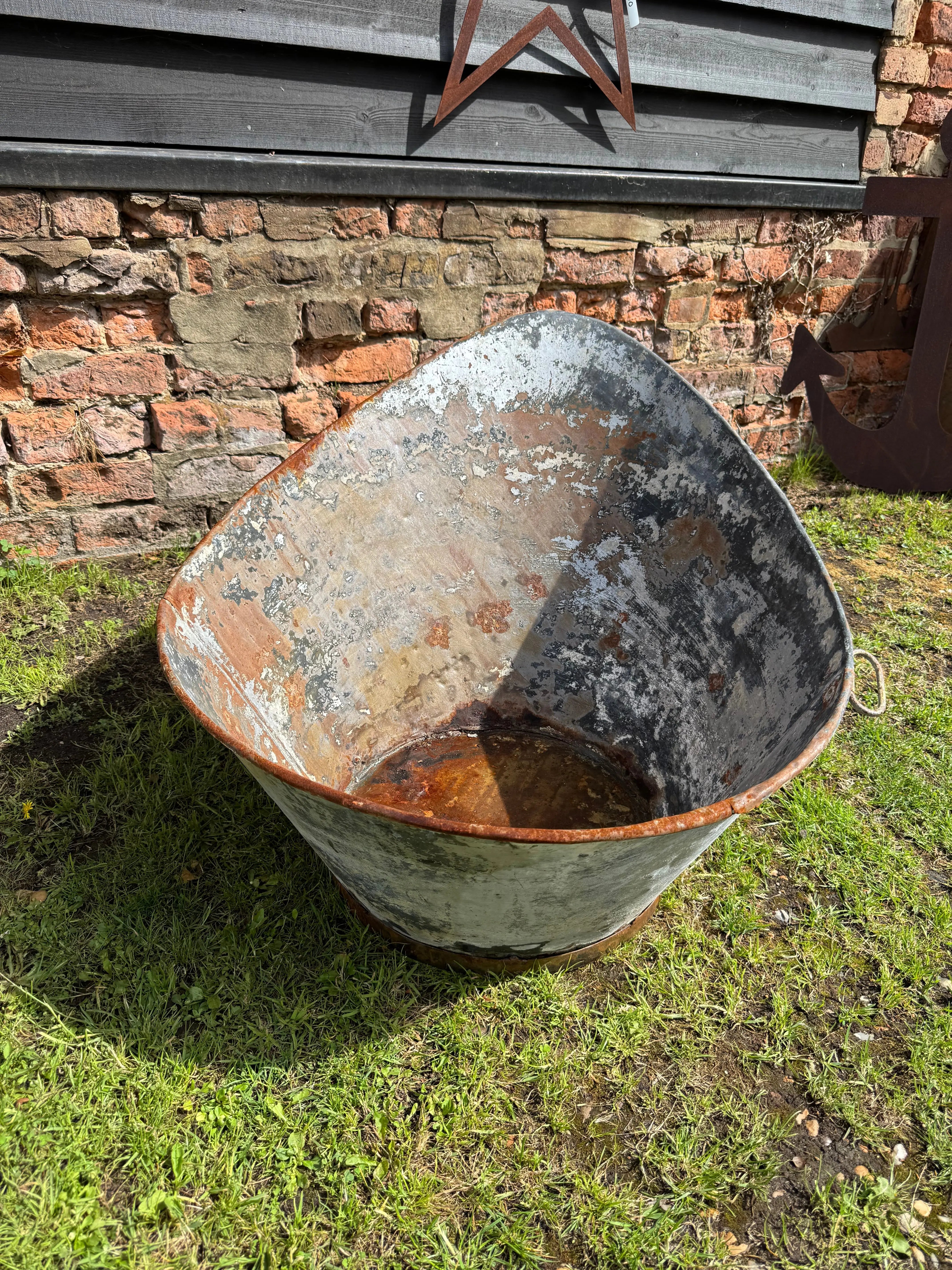 Vintage Galvanised Metal Bath Tub Garden Planter Vintage Rustic Display