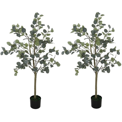 HOMCOM 2 Pack Artificial Plants, Faux Silk Eucalyptus Trees