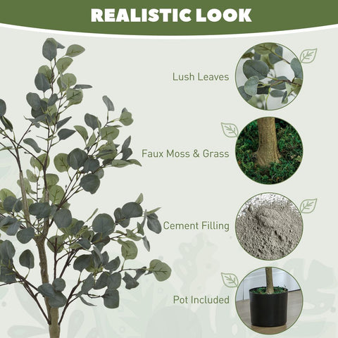 HOMCOM 2 Pack Artificial Plants, Faux Silk Eucalyptus Trees