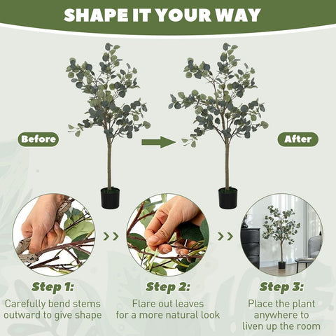 HOMCOM 2 Pack Artificial Plants, Faux Silk Eucalyptus Trees
