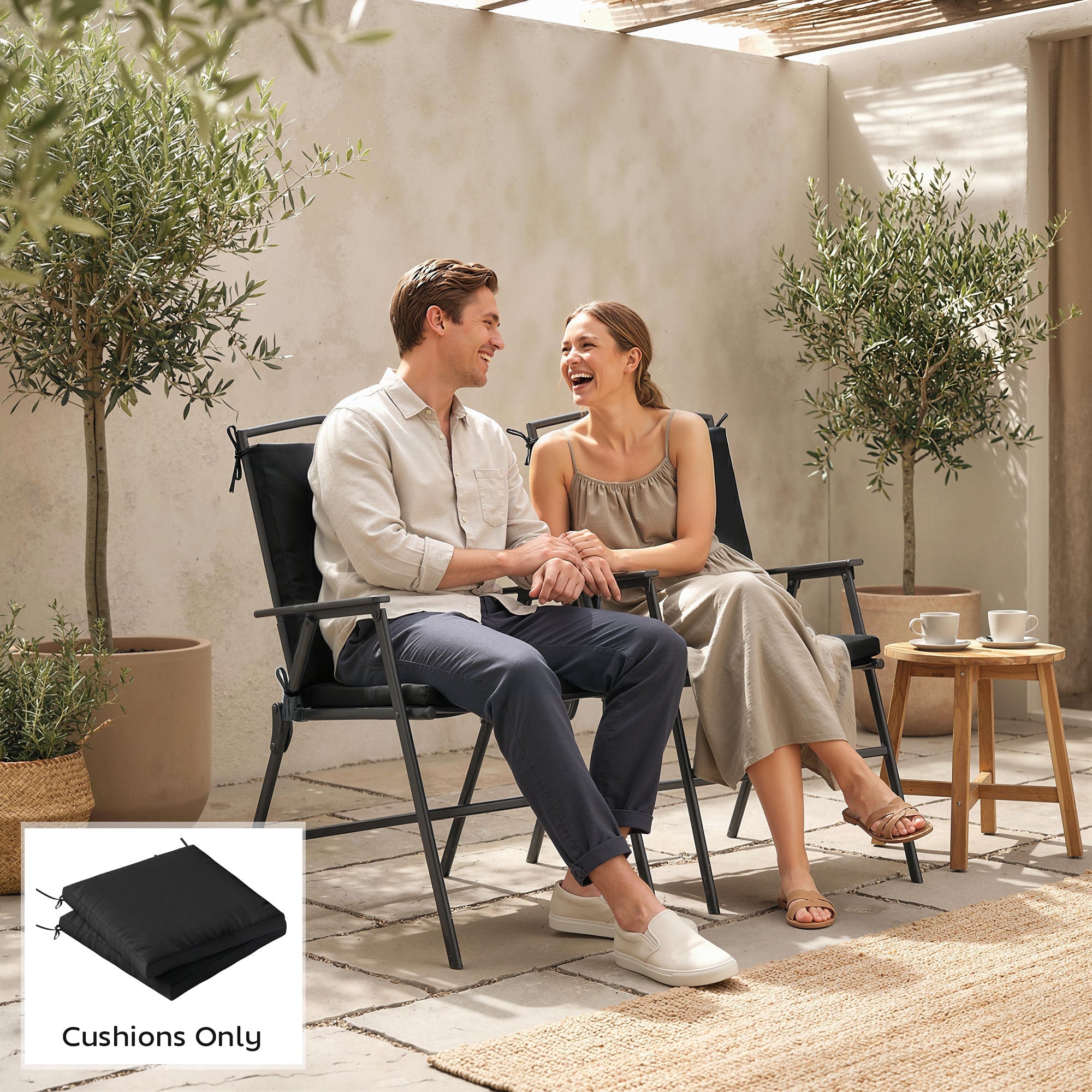 Outsunny Outdoor Seat Cushions Set of 2 with Ties, Waterproof Garden Seat Pads, Black