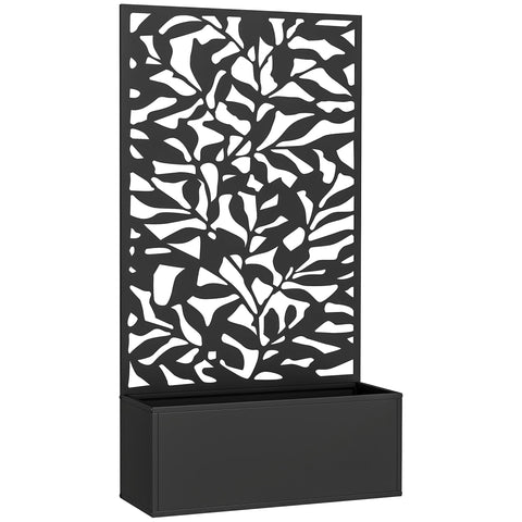 Outsunny Metal Garden Bed with Trellis, Wall Mounted or Freestanding Raised Planter with Privacy Panel, Black