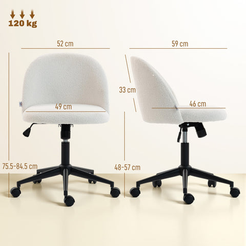 HOMCOM Teddy Fleece Office Chair with Wheels - Cream White