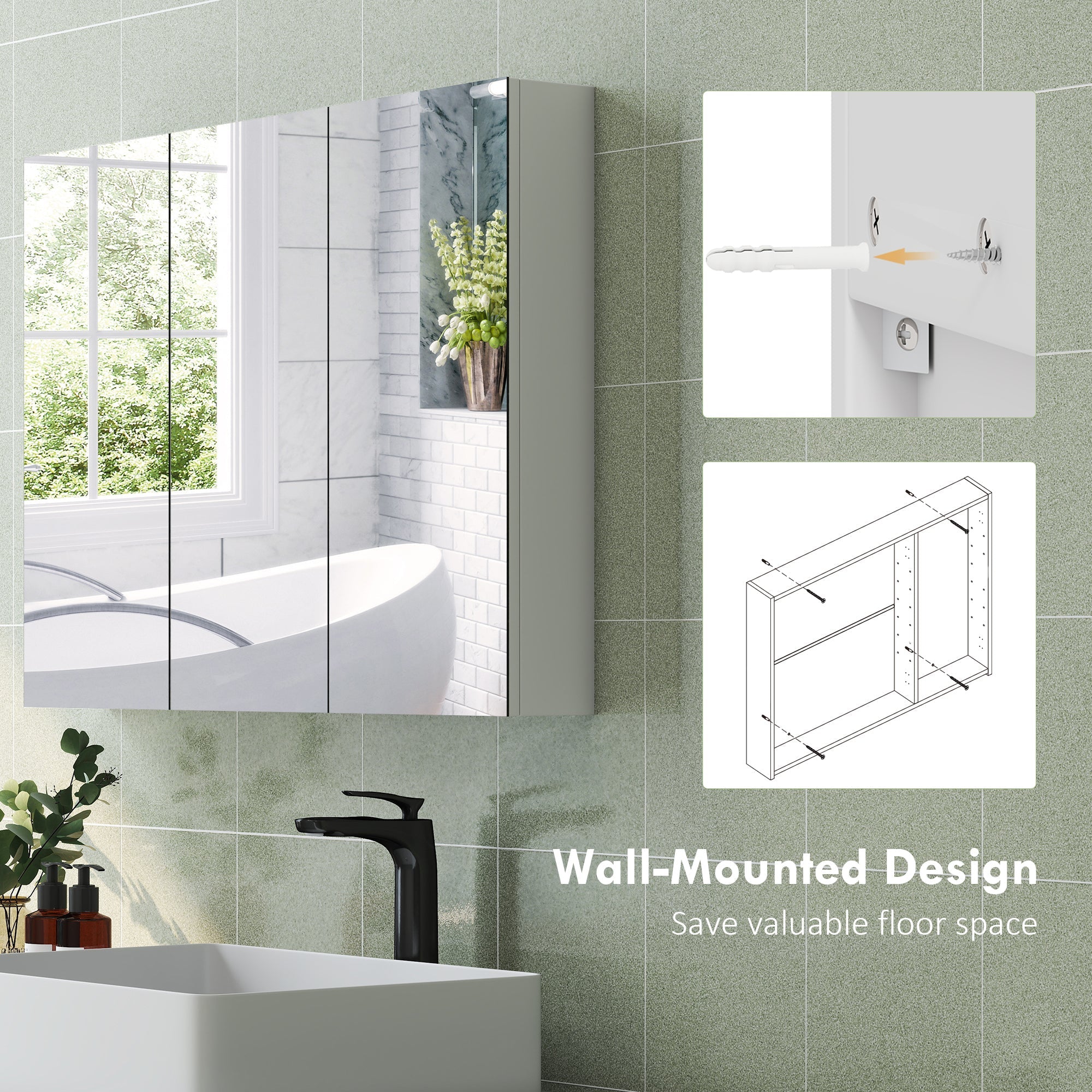 HOMCOM Three-Mirror Bathroom Storage Cabinet - White